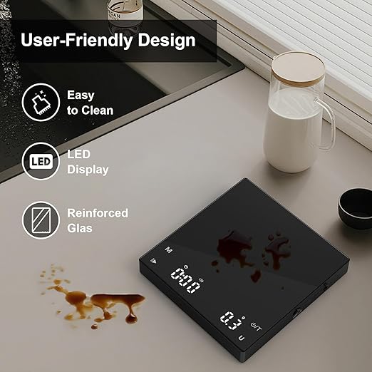 Rechargeable Mini Coffee Scale, Diyife Pour Over Coffee Scale with Timer, 2kg/0.1g Accurate Scale, Auto/Manual Timing, Mini Portable Digital Kitchen Scale for Drip Coffee, Espresso, French Press