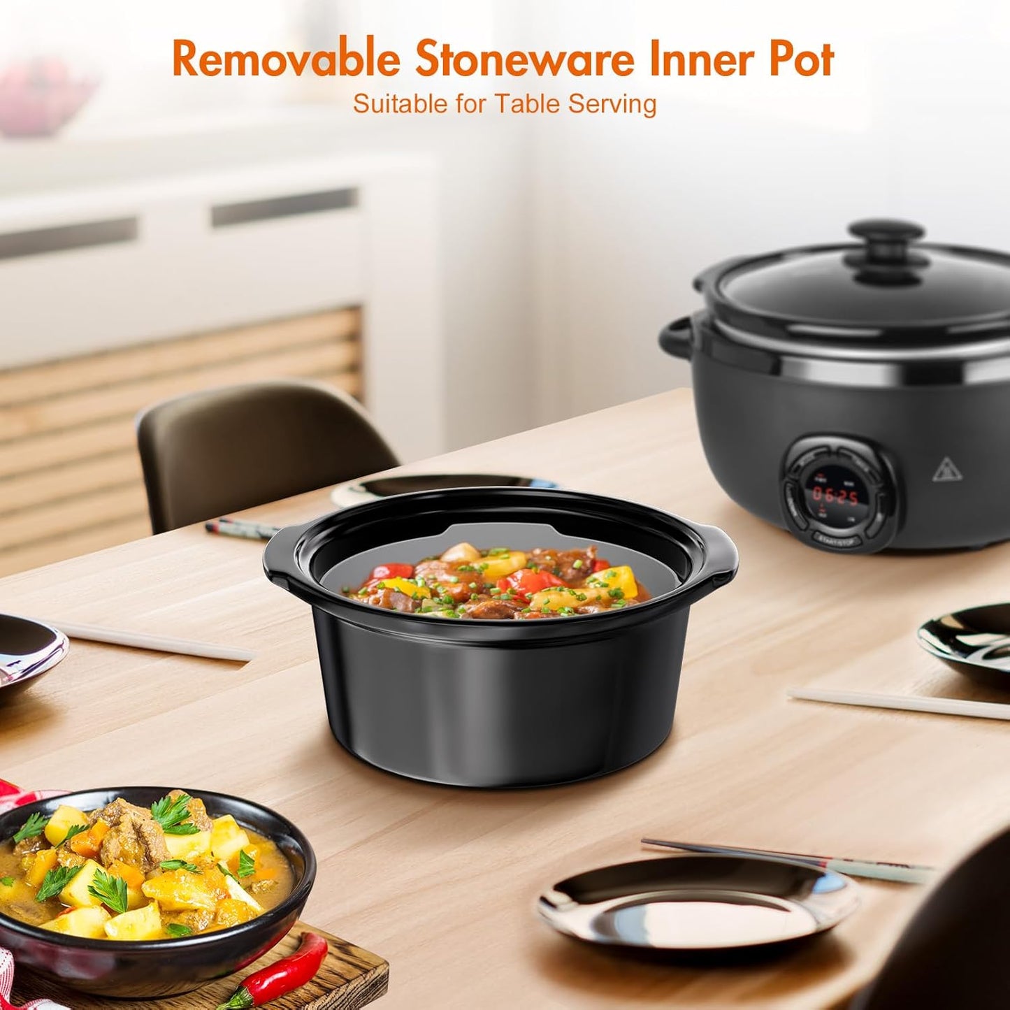 7 Quart Slow Cooker, Electric Slow Cooker Oval with Nonstick Removable Inner Ceramic Pot, Programmable with 3 Temp Settings