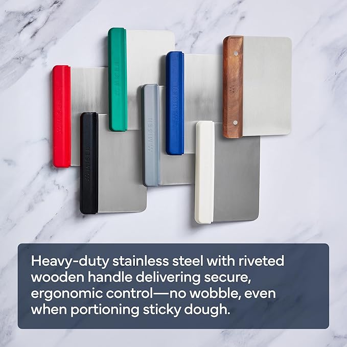 Misen Stainless Steel Bench Scraper - Versatile Food Scraper with Walnut Handle - Ideal for Kitchen, Pastry & Dough - Durable Cutting Board Scraper Tool - Effortless Transfer into Pots & Pans -Walnut