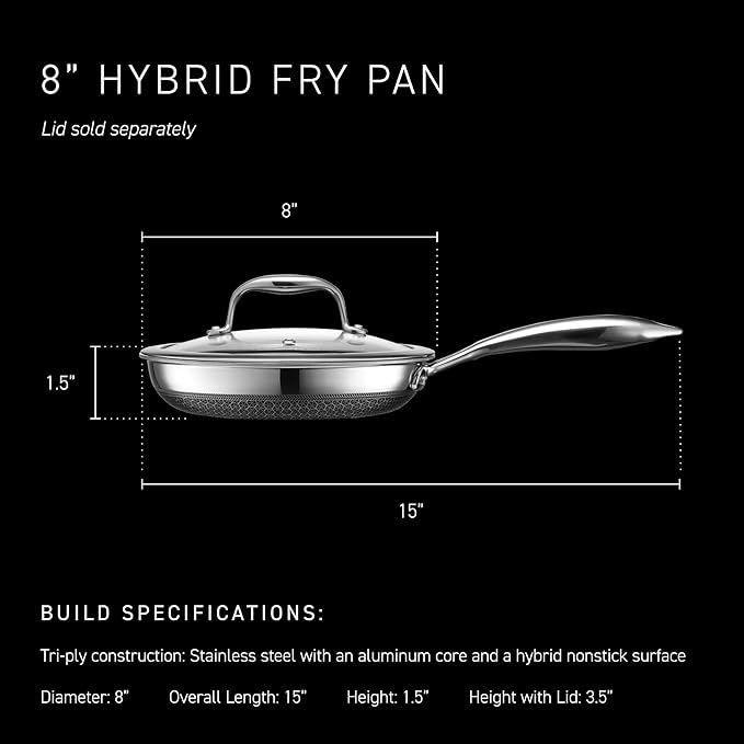 HexClad Hybrid Nonstick 8-Inch Frying Pan, Stay-Cool Handle, Dishwasher-Friendly, Oven-Safe Up to 900°F, Induction Ready, Compatible with All Cooktops