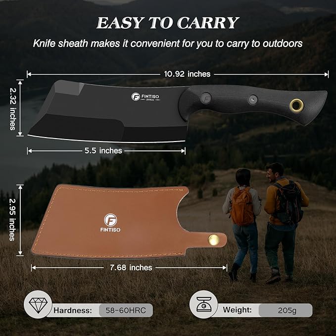 5.5 Inch Butcher Knife, 2-in-1 Chef & Meat Cleaver Knife with Sheath, Multipurpose Full Tang G10 Handle Kitchen Knives for Bone Chopping, 14C28N High Carbon Stainless Steel for Home and Outdoor