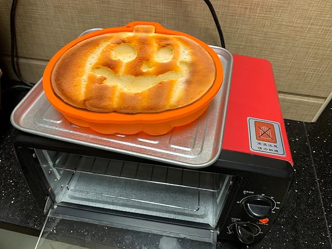 JETKONG 8-Inch Pumpkin Cake Pan Silicone Pumpkin Cake Mold 3D Pumpkin Shaped Baking Cake Tin (Orange)