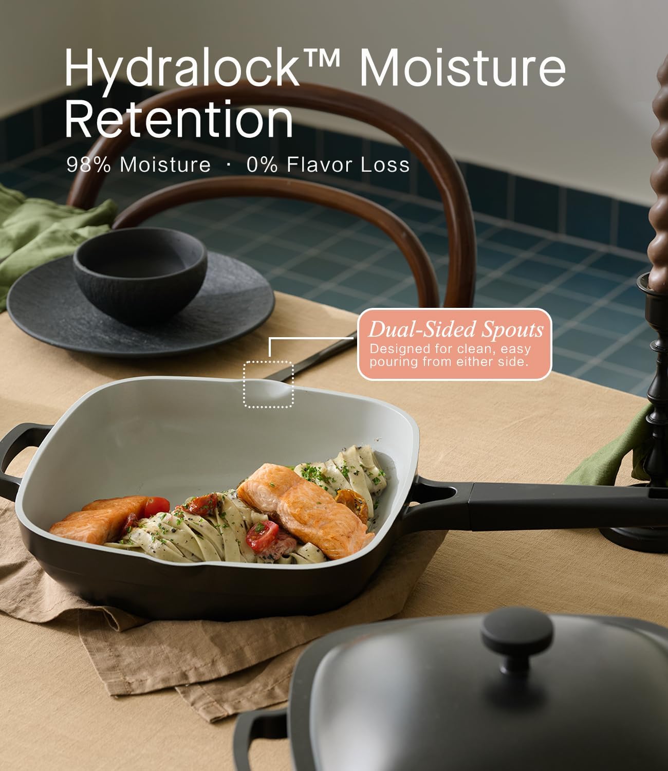 10.5 Inch(3.8QT) Ceramic Pan with Lid,Non Stick Frying Pans Cast Aluminum Deep Sauté Pans,Ti-Ceramic Non Toxic Pix Pan with Wooden Spatula and Scrubber-Midnight Hearth