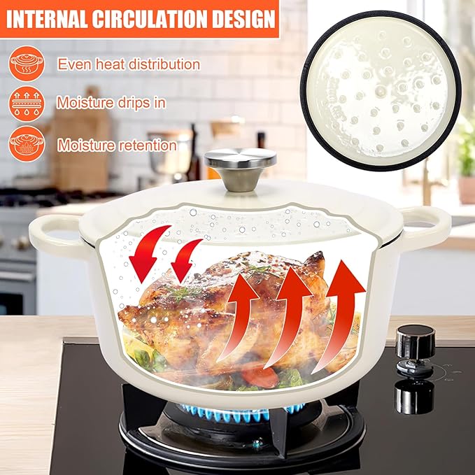 Nonstick Enameled Cast Iron Cookware Set- 3 Frying Pan and 1Piece Pots with Lid, Skillet, Heavy Duty Cookware, Dutch Oven Set for All Stovetops, Ideal for Sourdough Bread Baking,Cream White