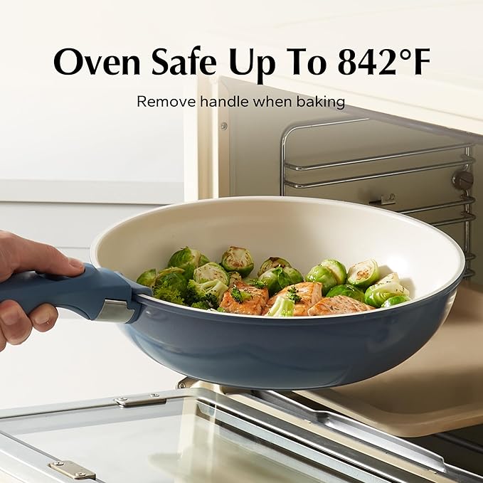 Redchef Ceramic Cookware Set, Removable Handle Pots and Pans Non-Stick, Rv Cookware Set, Non-Toxic Pots and Pans Set No PFAS, PTFE, PFOA, Detachable Pots and Pans, Dishwasher & Oven Safe(Blue)