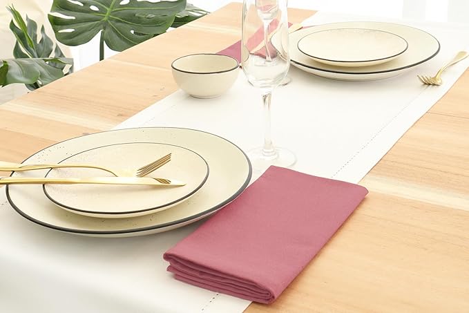 PurpleEssences Set of 12 Cloth Dinner Napkins 100% Cotton 18x18 Inch - Soft Durable Washable - Ideal for Farmhouse Party Fall Thanksgiving - Perfect Everyday Use Table Linen - Dusky Rose