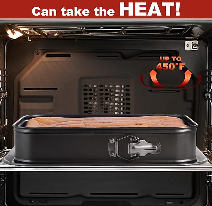 Kenond Large Springform Cake Pan, 14 x 11-Inch Rectangle Cheesecake Pan, Tiramisu Bakeware with 50Pcs Wax Paper, 3Pcs Spatula Set, Non-Stick Baking Pan Mold Leakproof