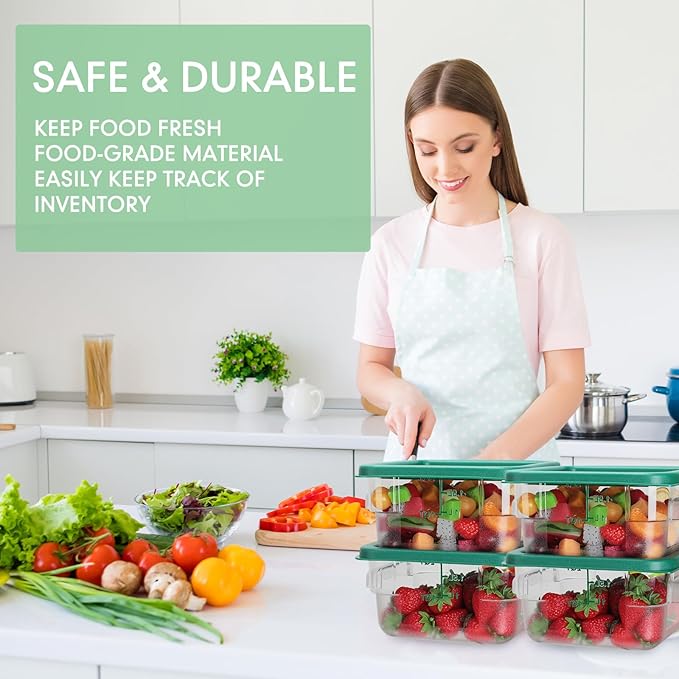 Lallisa 8 Pcs 2 Quart Food Storage Containers with Lids Clear Square Polycarbonate Marinating Container Dough Bucket with Lid(Green)