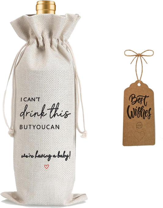 1Pcs Pregnancy Announcement Wine Bag New Mom Dad Pregnancy Announcement for Grandparents Parents Aunt friends with 1Pcs Kraft Blessing Cards and natural jute rope