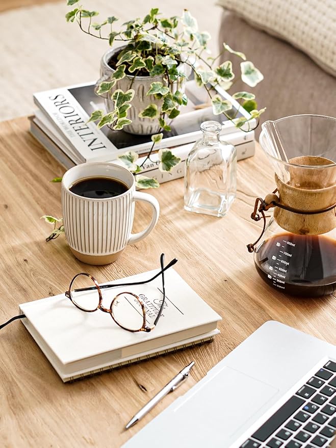 LE TAUCI Coffee Mugs 16 oz,Ceramic Mug Set, Embossment Cups for Latte, Hot Tea, Cappuccino, Mocha, Cocoa,Suit For Housewarming Wedding- 3.8 inch, Set of 6, Arctic White