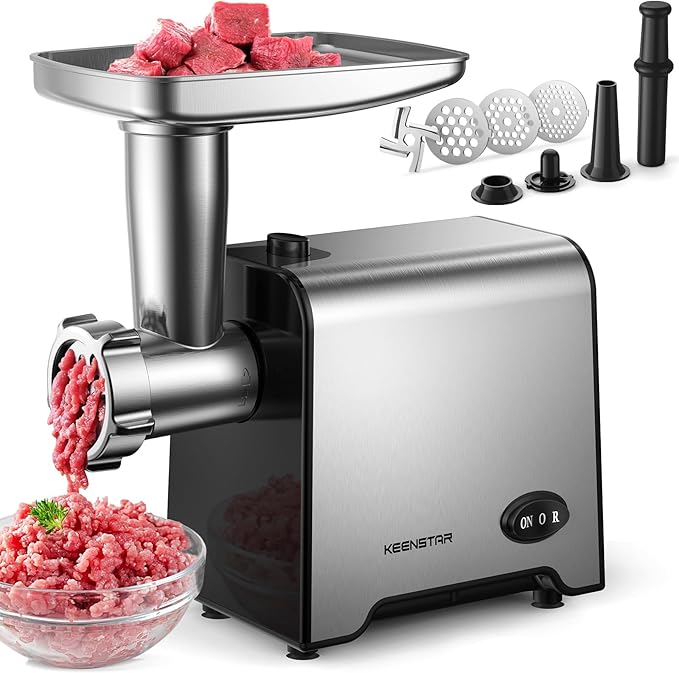 Electric Meat Grinder, Sausage Stuffer Maker 450W Food Grinder with Blade & 3 Plates, Sausage Stuffer Tubes & Kubbe Kit, Stainless Steel Meat Mincer Machine for Home Kitchen Use
