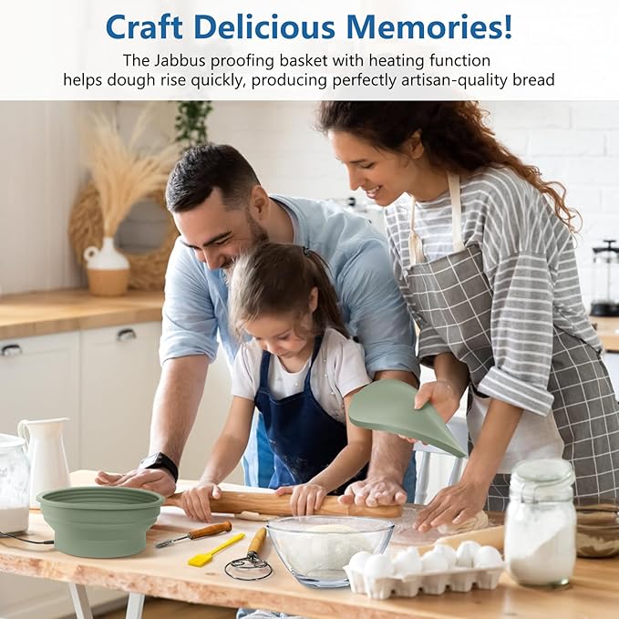 Electric Heating Bread Proofing Basket, Sourdough Starter Warmer - 4 Heat Settings, Foldable 9-Inch Sourdough Starter Kit, Silicone Banneton Basket-Multipurpose for Warming Pet Food, Green