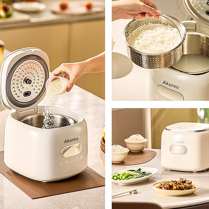 5 cup Low Suger Rice Cooker with 304 Stainless Steel Steamer Basket, 2.5L mini Small Rice Cookers, Smart Control Multifunction,Cooking & Warmer