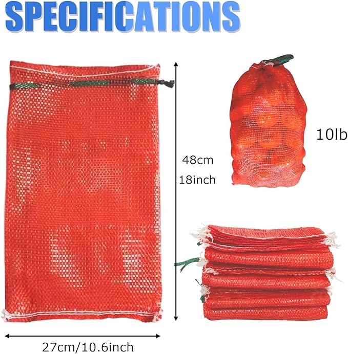 10 Pack Mesh Onion Bags, 11"×18" Reusable Vegetable Produce Bags 10LB with Drawstring for Onions Vegetables Crawfish Citrus Firewood (10, 11''*18'')