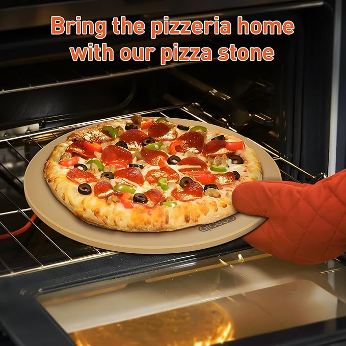 Pizza Stone for Oven 16 Inch, Round Baking Stone for Bread Thermal Shock Resistant BBQ Grilling Pizza Pan Cordierite Cooking Pan With PE Scraper