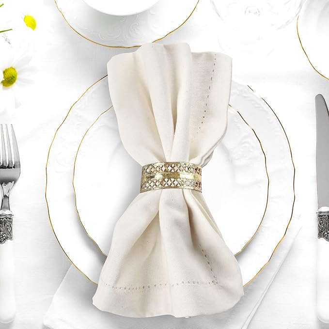 Urban Villa Cloth Napkins Ivory Hemstitch Dinner Napkins Set of 12 20X20 Inches 100% Cotton Absorbent Washable Durable Reusable Ideal for Farmhouse Party Thanksgiving Christmas Dinner Napkins