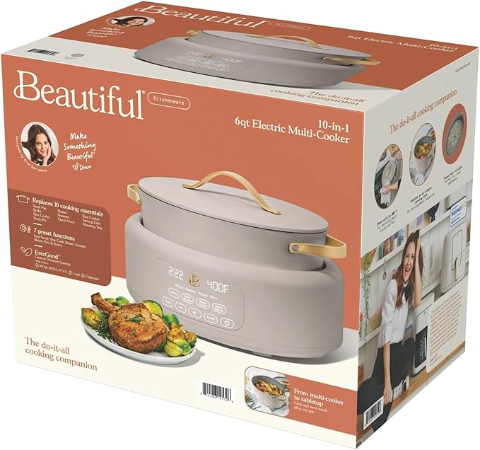 Beautiful 10-in-1 6 Qt Electric Multi-Cooker – Compact Design with Big Capacity: Perfect for Holiday Hosting, Christmas Desserts, Winter Comfort Foods & Everyday Family Meals