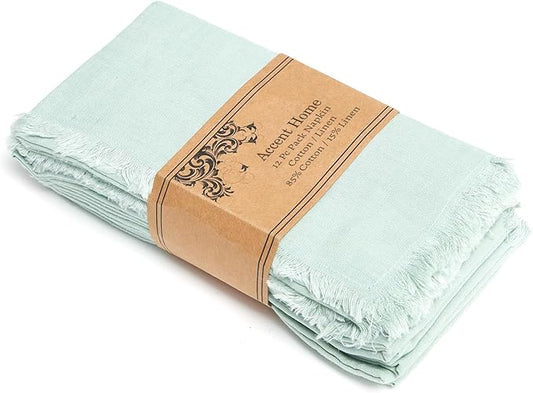 ACCENTHOME Teal Cotton Linen Napkin Set of 12 18x18 inch Dinner Napkins - Washable Soft Premium Hotel Quality Reusable Napkins Perfect Table Napkins for Family Dinners, Weddings & Everyday Use