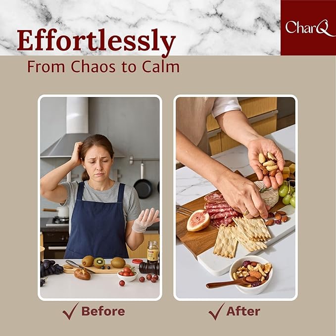 Marble Acacia Charcuterie Board Set (Premium Design Not Bamboo) – Cheese Platter Meat and Cheese Tray Medium Board for Small Gatherings Elegant Cheeseboard Gift