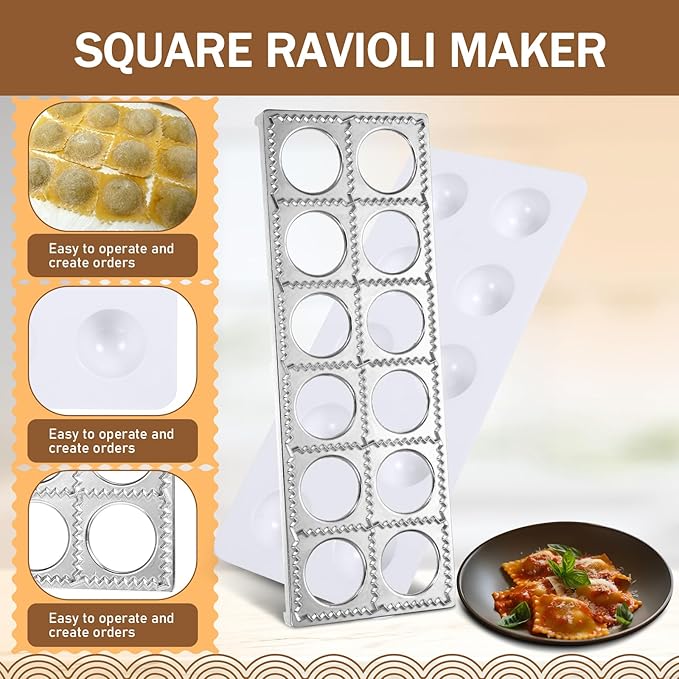 Baderke 9 Pcs Pasta Making Tool Set Include 1 Bamboo Drying Rack 1 Ravioli Press 1 Gnocchi Board 1 Cutter 1 Rolling Pin 1 Filling Spoon 3 Ravioli Stamp for Pasta Maker