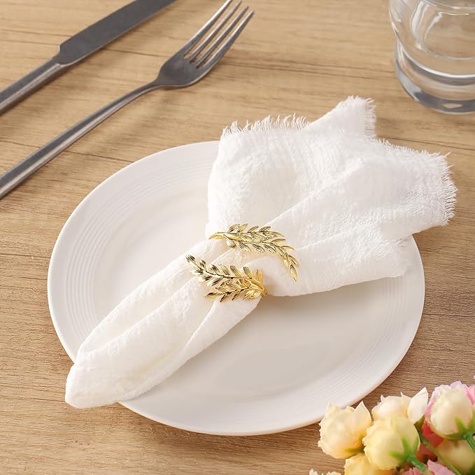 Handmade Cloth Napkins with Fringe, 100% Cotton Napkins, Delicate Handmade Linen Napkins for Dinners, Parties, Weddings and More, 17 x 17 Inch Set of 12 - White