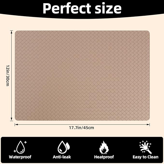 Vinyl Placemats Set of 6-12×17.7 Inch Waterproof & Heattable Placemats, Fall Faux Leather Wipeable Outdoor Table Mat for Dining, Kitchen, Indoor Outdoor Use (Apricot Color, Woven Pattern)