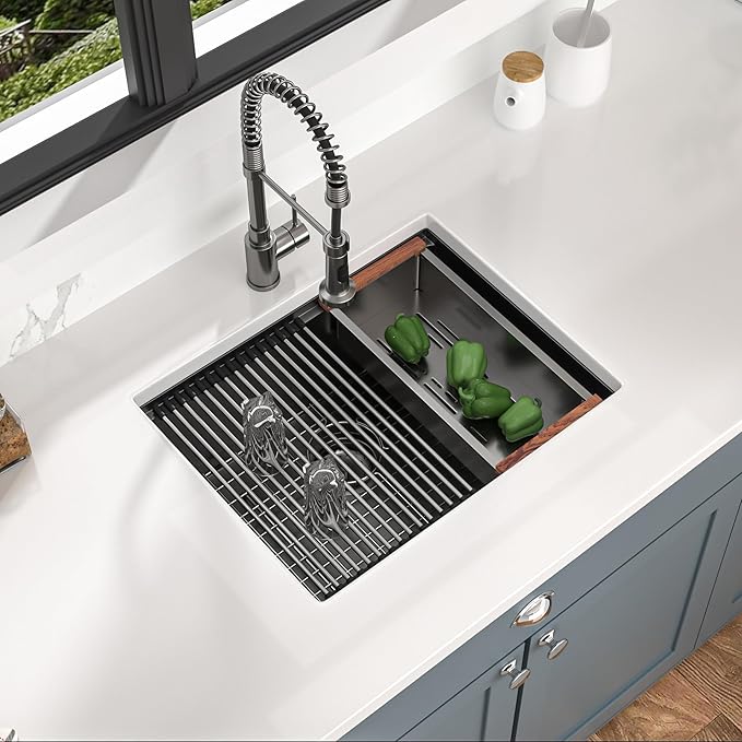 Mocoloo 23x19 Inch Black Kitchen Sink Undermount Stainless Steel Single Bowl Kitchen Sinks Workstation All In One 23 In Bar Prep Small Handmade Sink