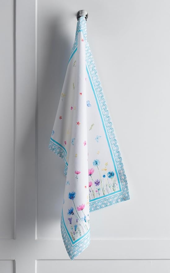 Maison d' Hermine Kitchen Towels Set of 2 100% Cotton 27.50" x 20" Reusable Cloth Tea Dish Towels Absorbent with Hanging Loop for Kitchen, Dining, Cocktail Parties Spring/Summer (Flower in The Field)