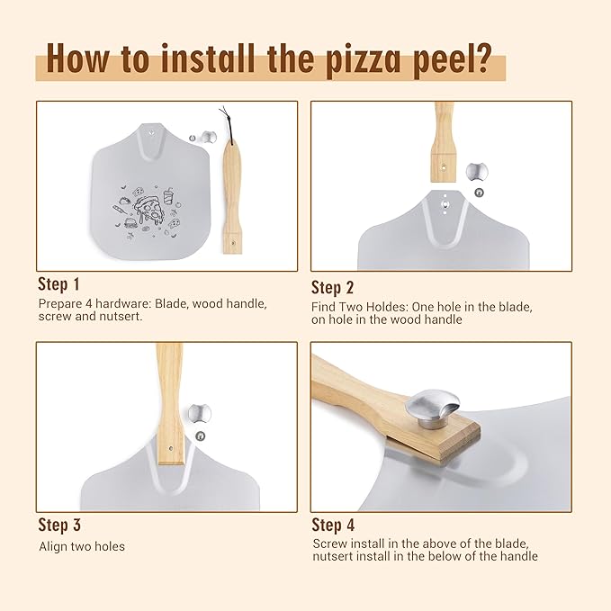 12 inch Metal Pizza Peel, HIA Aluminum Pizza Spatula Paddle Shovel with Foldable Wooden Handle, Great for Oven and Homemade Pizza