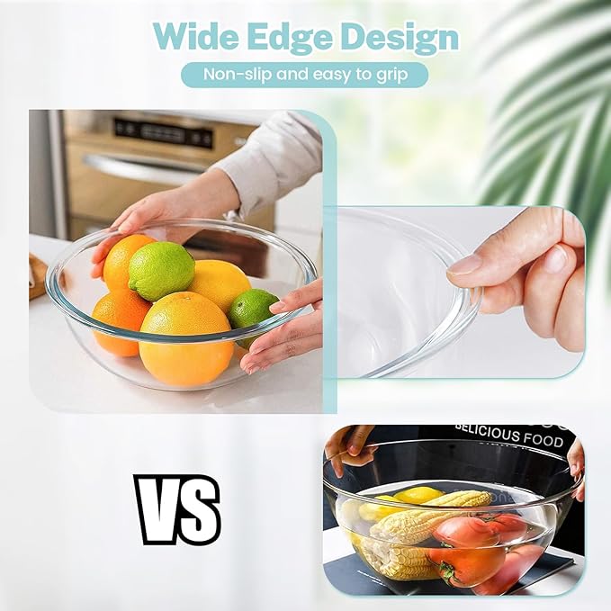 Luvan Borosilicate Clear Glass Mixing Bowls with Lids Set of 4 (0.53qt, 1.1qt, 2.1qt, 3.7qt), Space Saving Nesting Bowls Large Kitchen Salad Bowls for Meal Preping,Baking,Mixing,Dishwasher Safe