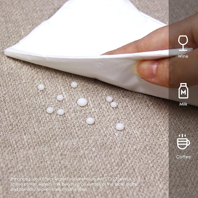 BALCONY & FALCON Rectangle Tablecloth Washable Wrinkle Resistant and Water Proof Table Cloth Decorative Linen Fabric Tablecloths for Dining Parties Kitchen Wedding and Outdoor Use (Beige, 90x132)