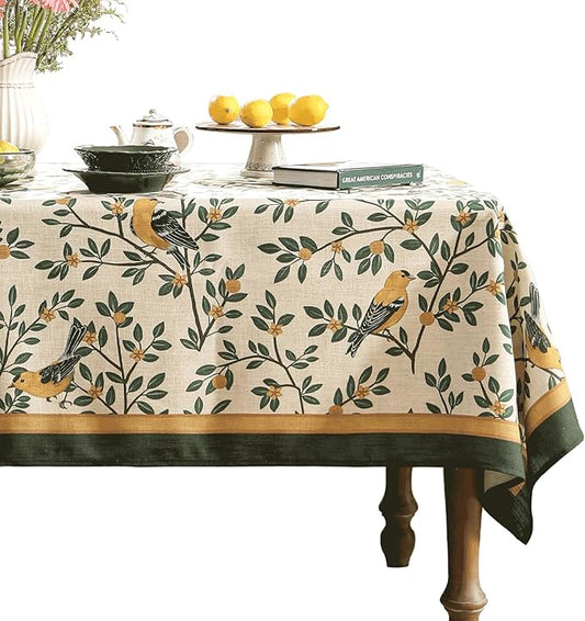 patdrea French Linen Tablecloth Soft Breathable Floral Table Cloth Kitchen Dining Tablecloth for Rectangular Tables for Parties Christmas 55"x 87"