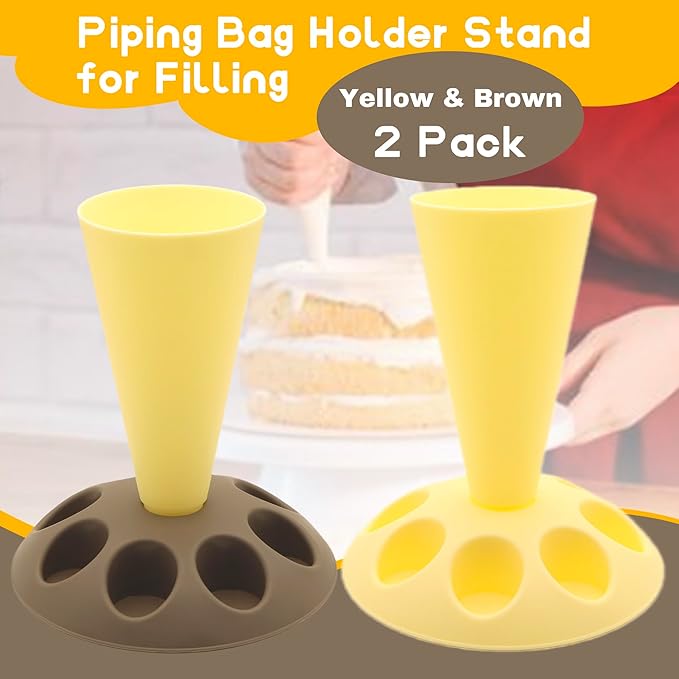 2 Pack Piping Bag Holder – Piping Bag Holder Stand for Filling, Icing Bag Holder, Pastry Bag Holder Stand with 8 Nozzle Slots, Includes 100 Pcs 13 in Piping Bags, 6 Icing Nozzles & 5 Couplers