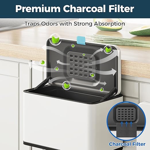 Stainless Steel Hanging Trash Can with Lid and Inner Bucket, 1 Gallon Kitchen Compost Bin for Counter Top, Under Sink or Wall Mount, Small Garbage Can for Cupboard/Bathroom/Bedroom/RV, White