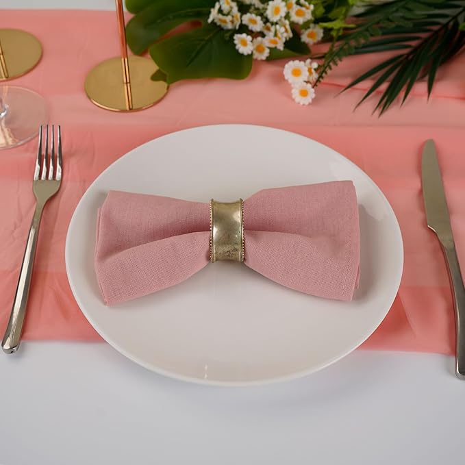 Solid Color Polyester Linen Blended Thin Dinner Cloth Napkins - Set of 12 (40 x 40 cm) - for Wedding Parties Events & Home Use (Blush)