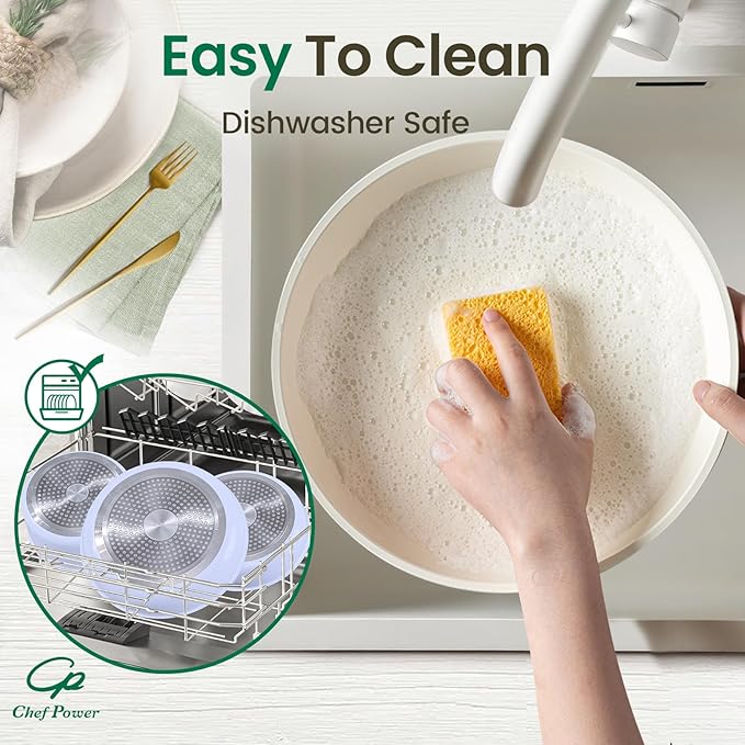 Chef Power Ceramic Nonstick Pots and Pans Set 19 Piece with Detachable Handle, Induction Dishwasher Oven Safe Cookware Set, RV Kitchen Set Removable Handle (Light Purple)