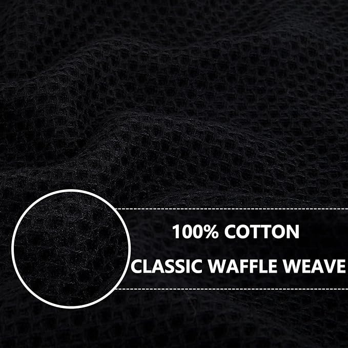Homaxy 100% Cotton Waffle Weave Kitchen Dish Cloths, Ultra Soft Absorbent Quick Drying Dish Towels, 12 x 12 Inches, 12-Pack, Black