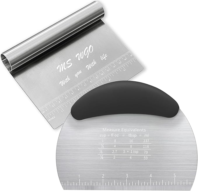 Dough Scraper Cutter Pastry Pizza Cutter Stainless Steel Tool with Scale Ruler, Kitchen Tool for Baking Cookie Dough Vegetable Bread