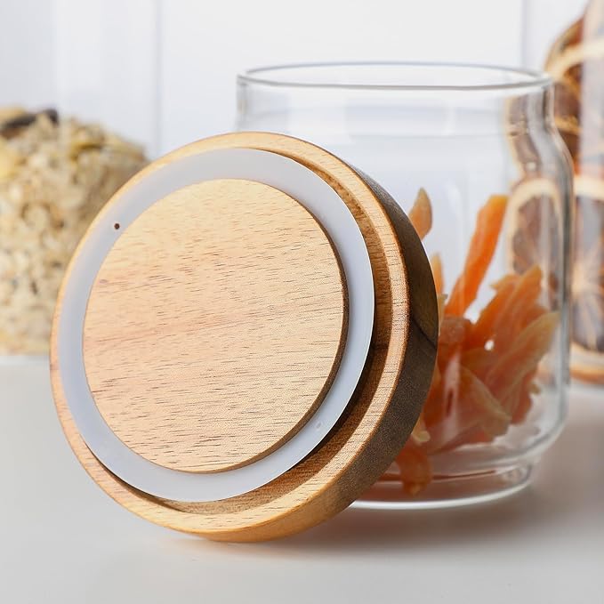 Glass Jar with Lid 3.54 Inch Wide, 25 OZ Airtight Food Storage Containers Glass Set for Coffee Beans| Sugars| Candy, 2 Pack