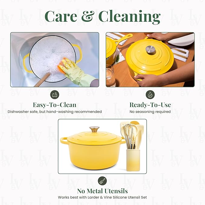 Larder & Vine Enameled Cast Iron 5.7qt Dutch Oven Pot with Lid | Bread Baking | Compatible on All Cooktops & Oven Safe to 500° F | Great for Sourdough Bread | Limoncello