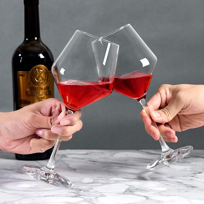 Hand-Blown Crystal Wine Glasses Set of 4, 16OZ, Long Stem Glasses for Red and White Wine, Christmas and Wedding Gifts (4)