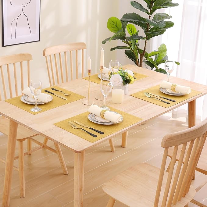 homing Faux Leather Heat Resistant Placemats 8 Packs, Waterproof Wipeable Dining PU Place Mats for Indoor & Outdoor, Easy to Clean, Yellow