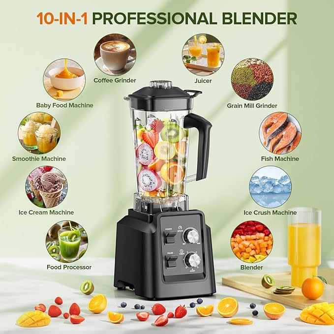 Blender for Smoothies, Blender with 68Oz. Pitcher & 20Oz. Grinder, 28000 RPM Blenders for Kitchen, Ice Crushing, Frozen Fruits, Blending, Black