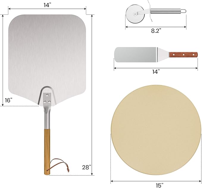 Onlyfire Round Pizza Stone Set for Oven and Grill, Pizza Grilling Tool Kit Including Baking Stone, Pizza Peel, Pizza Shovel and Cutter, Ideal for Baking Crisp Crust Pizza, Bread and More