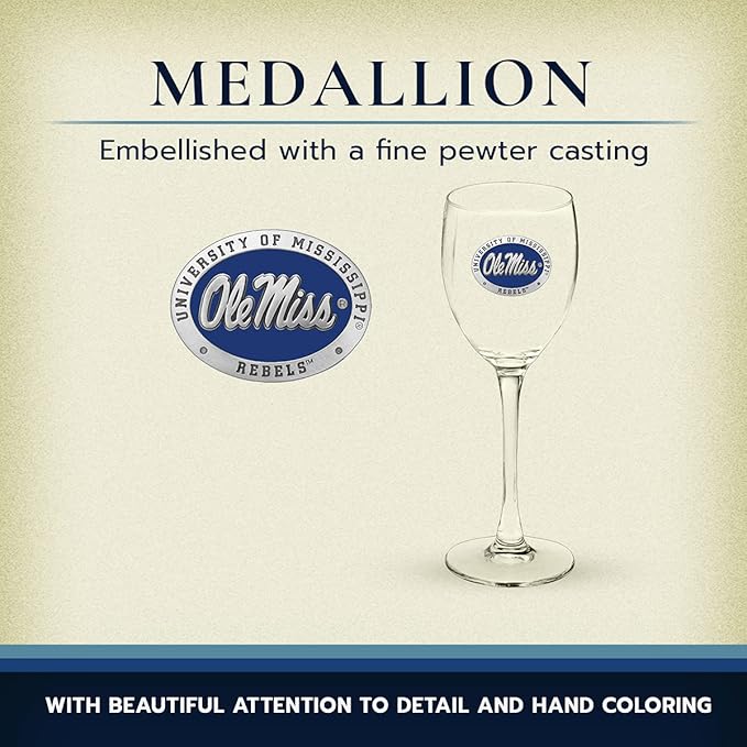 Heritage Pewter Ole Miss Rebels Glass Goblets – Set of 2 | 12 OZ Goblet Wine Glasses | Expertly Crafted Pewter Glass