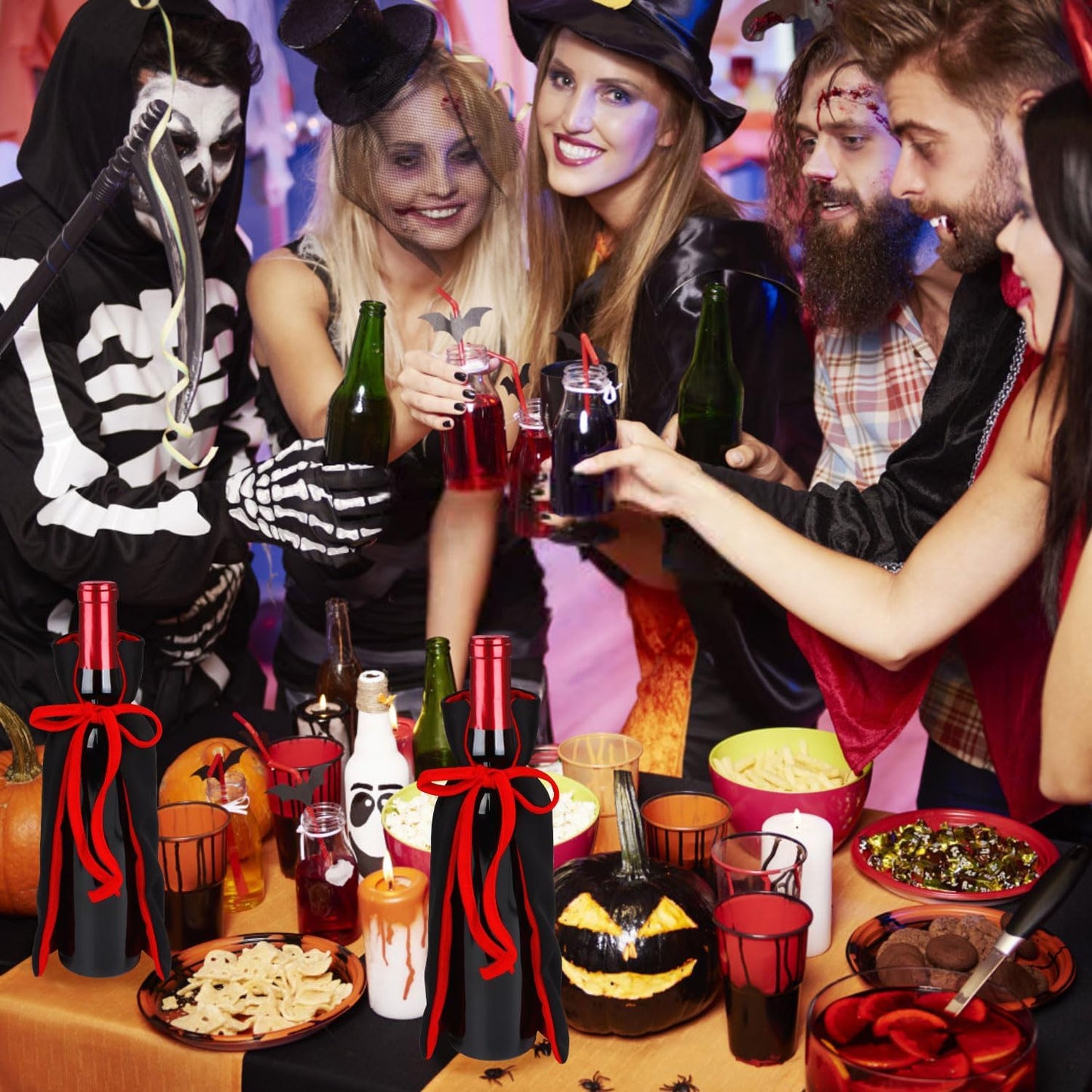 LOMIMOS Vampire Halloween Wine Bottle Cover,2pcs Dracula Halloween Wine Cover for Ghost Festival Dinner Ornament Hostess Best Party Table Decor