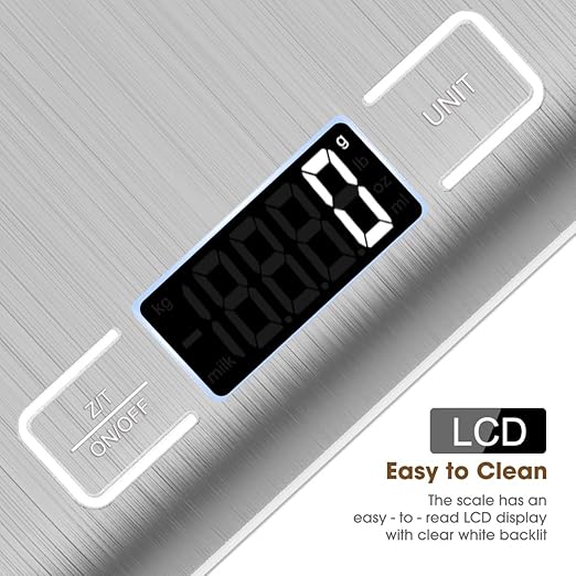 Mik-Nana Food Scale, 22lb Digital Kitchen Scale Weight Grams and Oz for Baking and Cooking, 1g/0.1oz Precise Graduation, Easy Clean Stainless Steel