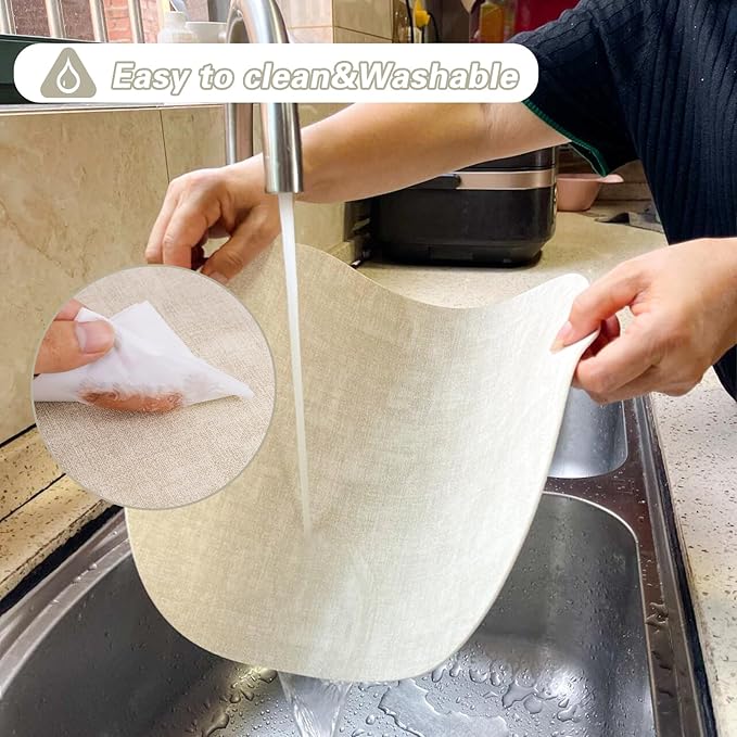 Table Placemats Set of 6 Oval,Beige Faux Leather Placemat Waterproof Reversible,Non Slip Heat Resistant Wipeable Kitchen Placemats for Dining Table,Modern Table Protectors