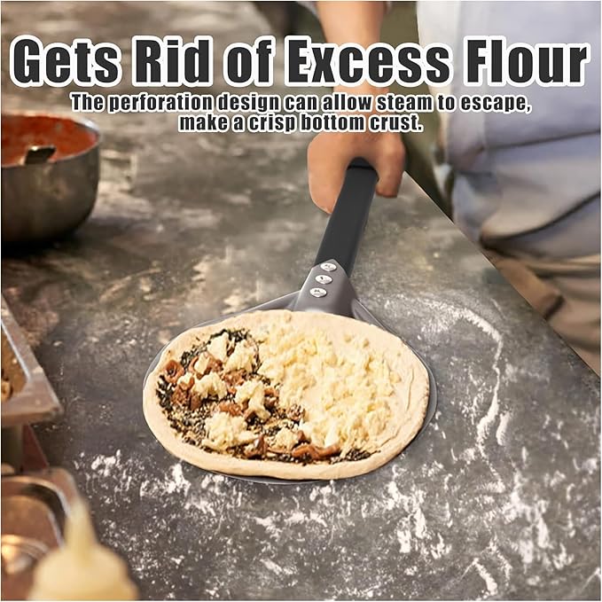 Pizza Turning Peel 6 Inch Round Aluminum Perforated Pizza Peel Turner with Metal Handle Pizza Paddle for Homemade Pizza Oven Accessories