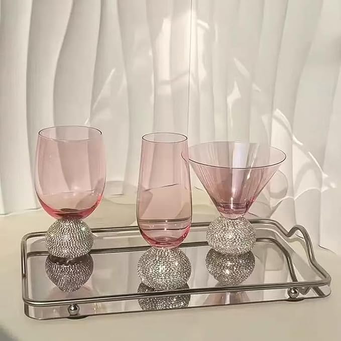 Champagne Flutes set of 4,Stemless Wedding Champagne Glasses,Unbreakable Crystal Fancy Mimosa Glasses,10 Oz Short Handle Champagne Flutes,for Engagement,Bachelorette Party,Birthday(Silver Pink)